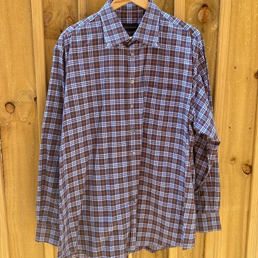 Scott Barber button down XL cotton long sleeve navy plaid